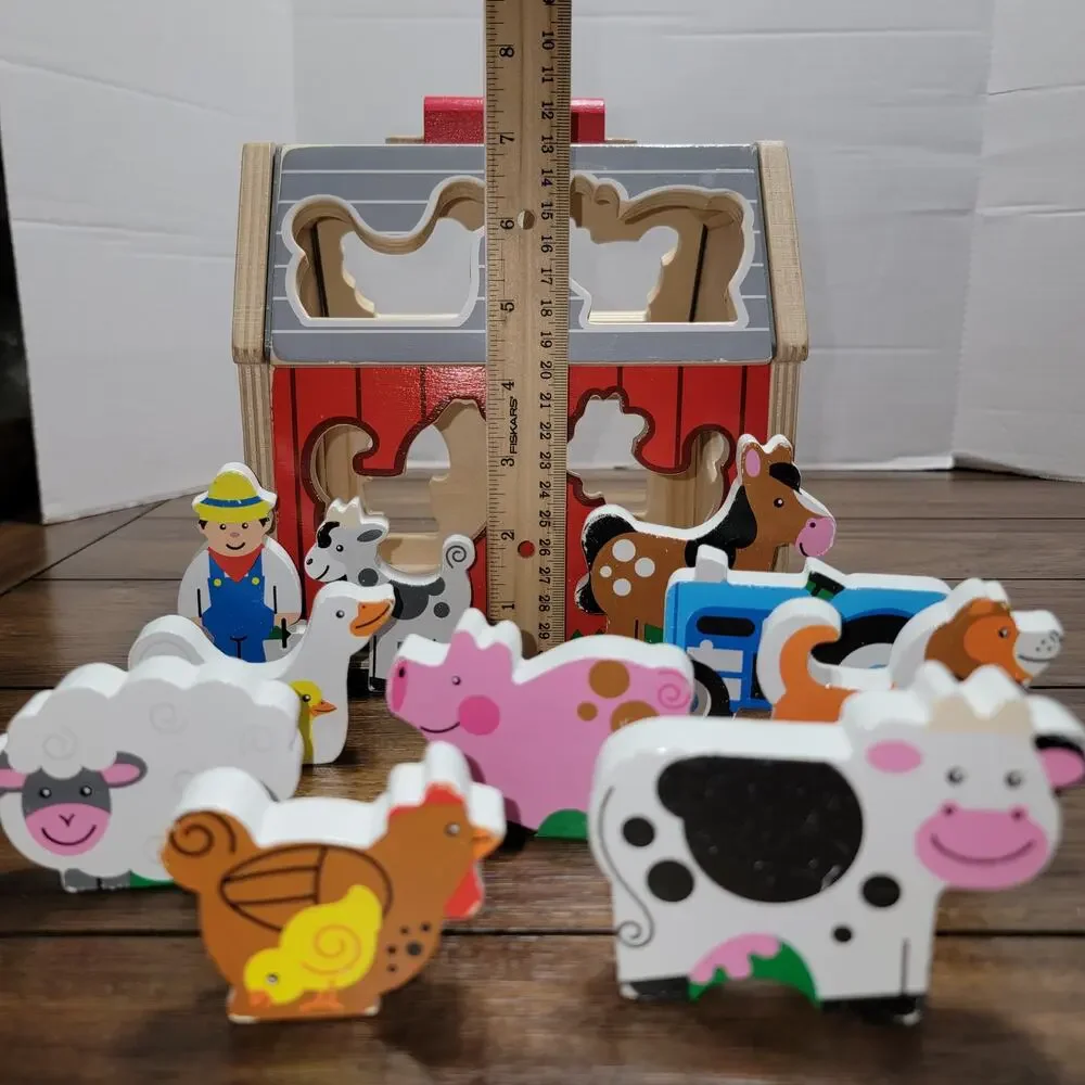 Melissa & Doug Wooden Take-Along Sorting Barn w/ Flip Up Roof & Handle - 10 Pc